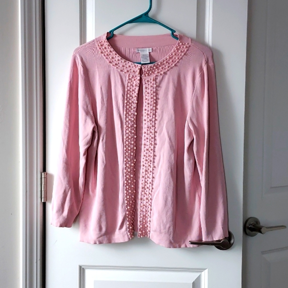 Worthington long sleeve cardigan with beads medium pink